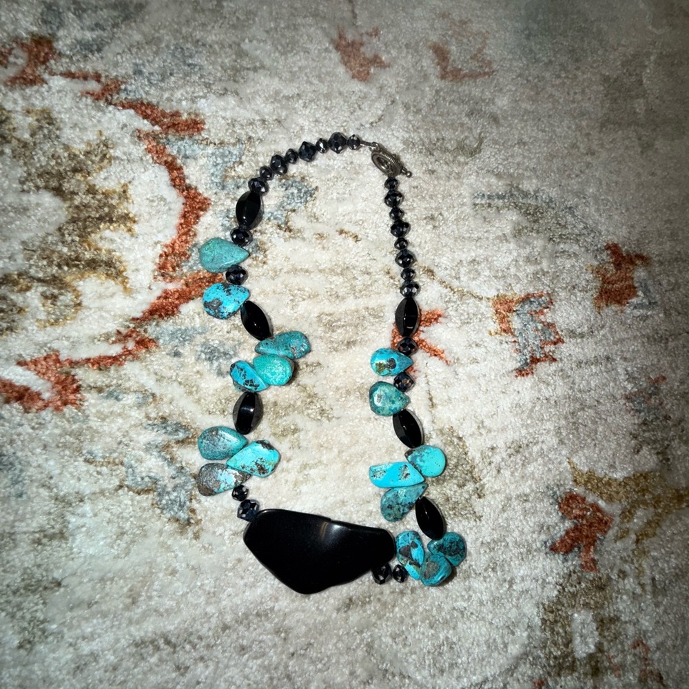 Turquoise and Black Beaded Necklace